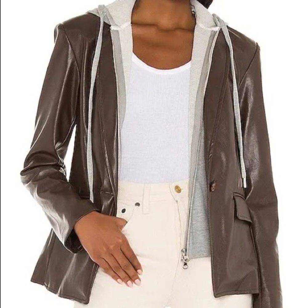 Central Park West Coco Faux Leather Dickie Blazer In Brown, Medium, Like New